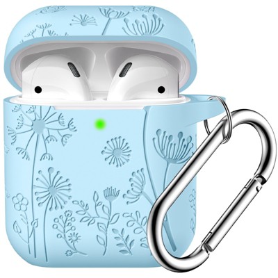 BONGEEK for AirPod Case 2nd 1st Generation Case Cover, Flower Engraved Full Protective Case Soft Silicone Pattern LED Visible,Sky Blue