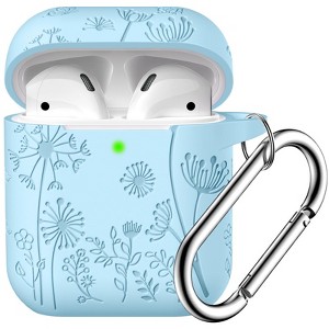 BONGEEK for AirPod Case 2nd 1st Generation Case Cover, Flower Engraved Full Protective Case Soft Silicone Pattern LED Visible,Sky Blue - 1 of 4