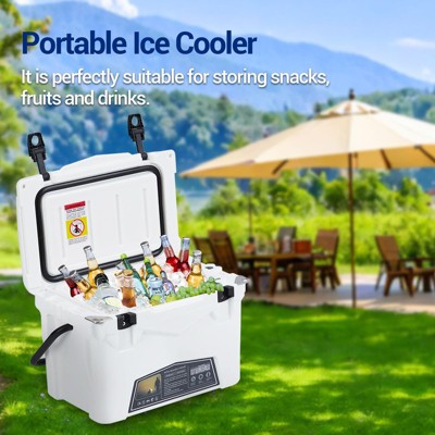 35 Quart Heavy Duty Portable Ice Cooler - Insulated Camping Cooler with Cup Holder, Fish Ruler & Bottle Openers for Beach, Boat & Picnics White