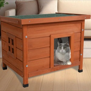 LAOTIES Waterproof Wooden Cat House,Indoor And Outdoor Pet Shelter with Asphalt Roof And Removable Floor for Small Pets - 1 of 4