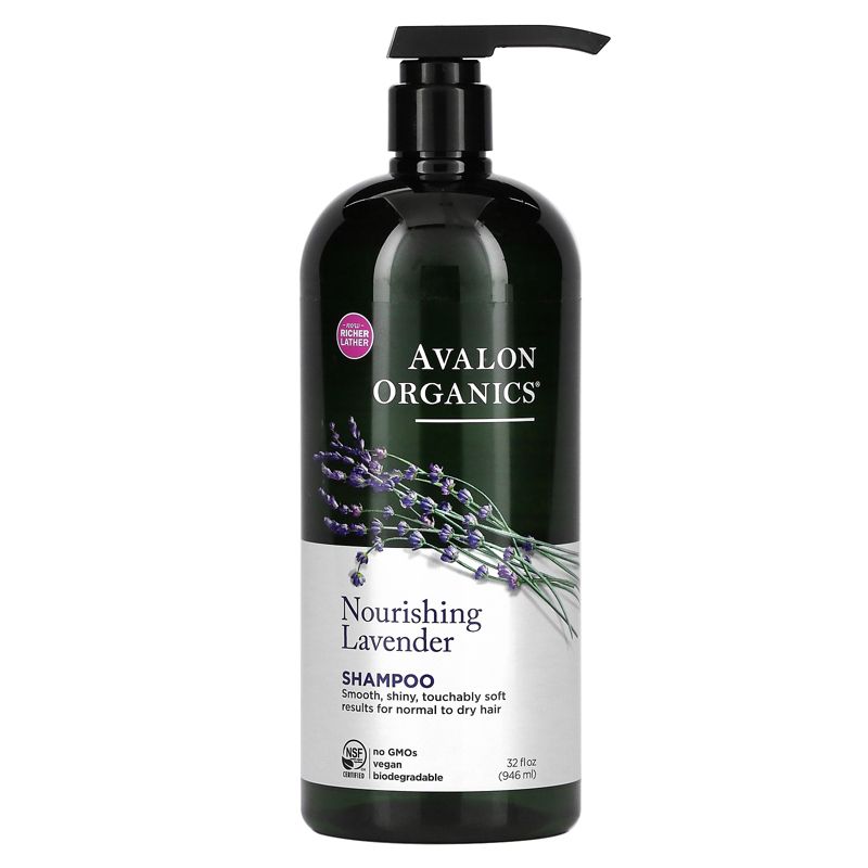 Avalon Organics Shampoo, For Normal to Dry Hair, Nourishing Lavender, 32 fl oz (946 ml), 1 of 3