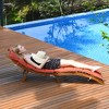 Costway Folding Wooden Outdoor Lounge Chair Chaise Red/White Cushion Pad Pool Deck - 4 of 4