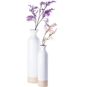 Uniquewsie Elegant Black or White Cylinder Shaped Tall Spun Bamboo Floor Vases, Embellished with a Glossy Lacquer - 1 of 4