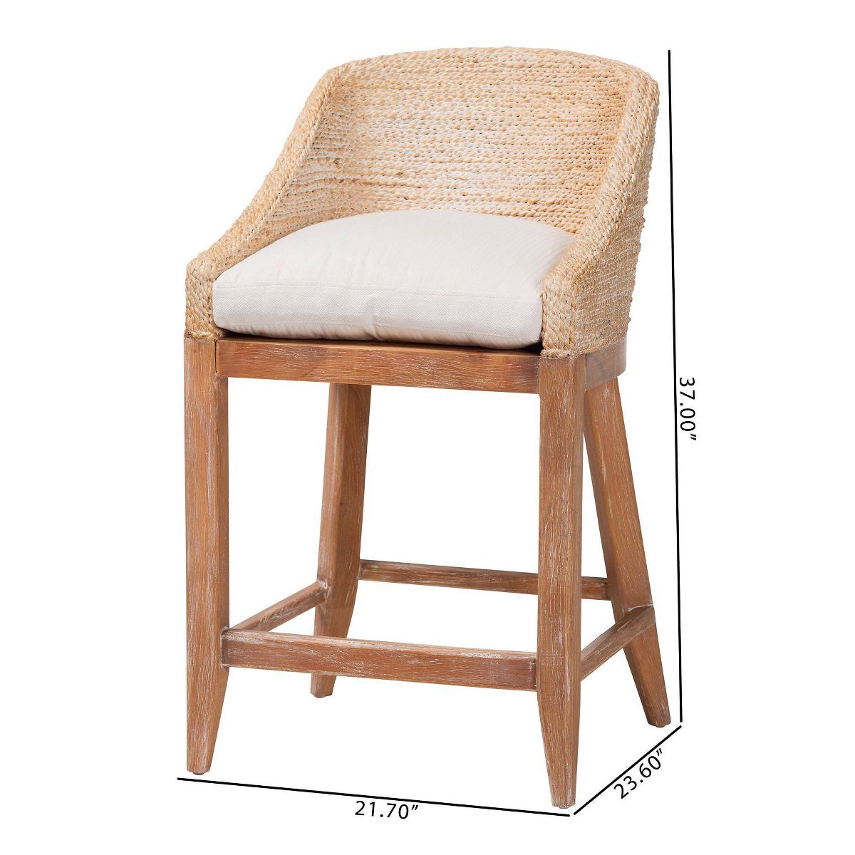 bali & pari Jasper Seagrass Counter Stool with Mahogany Wood Frame White Wash - thumbnail 5