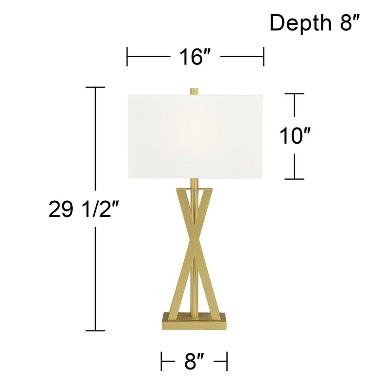 360 Lighting Rafael 29 1/2" Tall Geometric Modern Glam End Table Lamp Gold Finish Metal Living Room Bedroom Bedside Nightstand Kitchen White Shade, 4 of 10