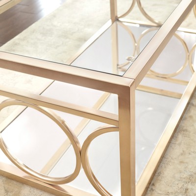 Gleaming Gold Chrome and Glass Rectangular Cocktail Table