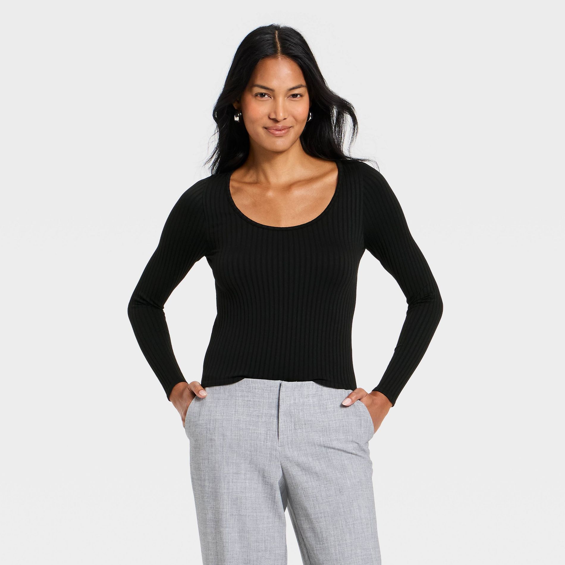 Women's Slim Fit Ribbed Seamless Long Sleeve Top - A New Day™