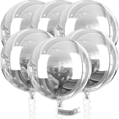 PartyWoo Foil Balloons Silver Round 32 Inch 6 pcs