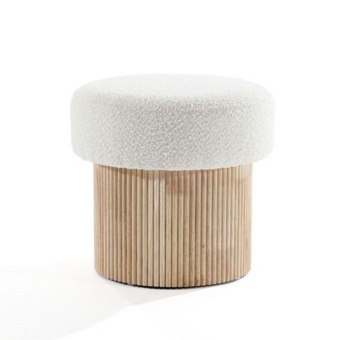 LuxenHome Modern Upholstered Ivory Footstool with Storage and Wood Fluted Base Brown - image 1 of 4