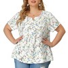 Agnes Orinda Women's Plus Size Floral Split Neckline Short Sleeve Casual Blouses - 2 of 4
