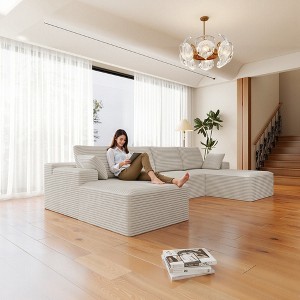 131.9" x 68.9" Plush Corduroy Modular Sectional Sofa with No Assembly Required, 4-PC Free Combination, and Upholstered Compressed Couch - 1 of 4