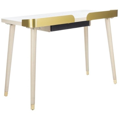 Transitional White Washed and Gold Home Office Desk with Drawer