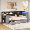 Twin Size Platform Bed with Storage Shelves, Desk and Upholstered Headboard - 3 of 4
