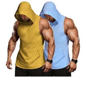 COOFANDY Men's 2 Pack Workout Hooded Tank Tops Bodybuilding Muscle Cut Off T Shirt Sleeveless Gym Hoodies - 1 of 4