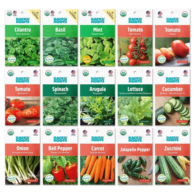 Back to the Roots 15pk Organic Garden Essentials Seed Variety, 1 of 10