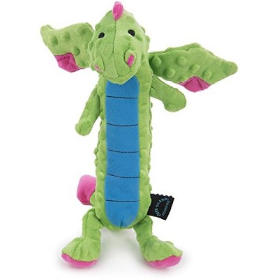 goDog PlayClean Skinny Dragon Squeaky Plush Dog Toy with Odor-Eliminating Essential Oils, Chew Guard Technology - Green, Large