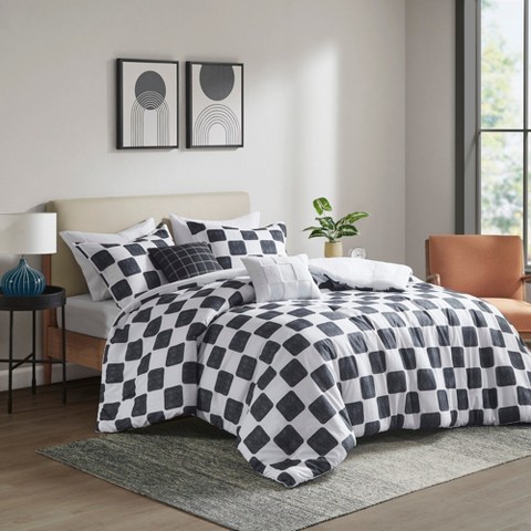 Intelligent Design 5Pcs Comforter Set, Modern Bedding Set, Microfiber Bed Comforter, Black/White, Full/Queen