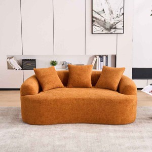 Curved Loveseat Sofa, Compact Design Couch for Small Spaces, Full Compression Foam Seating with Chenille Cover-Coolbibila - 1 of 4