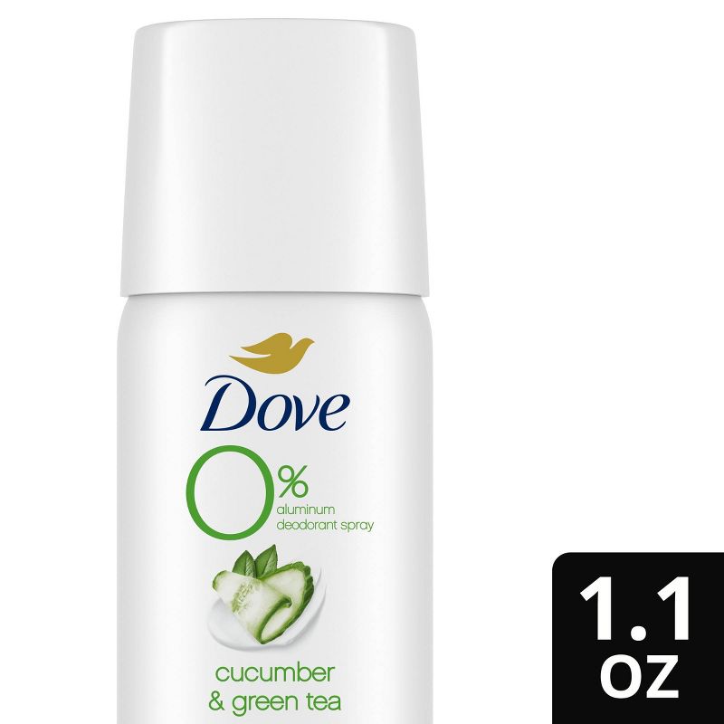 Dove Beauty 0% Aluminum, Cucumber &#38; Green Tea Deodorant Spray - Trial Size - 1.1oz, 1 of 7