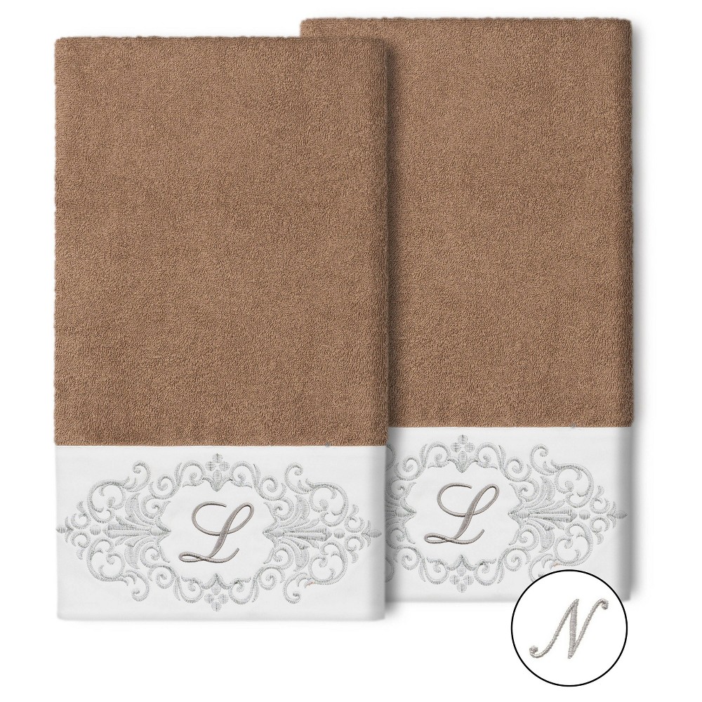 Photos - Towel Set of 2 Monogrammed Bath  Brown/N - Linum Home Textiles