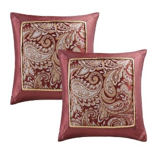 Set of 2 Valerie Jacquard Square Pillow Burgundy, Red