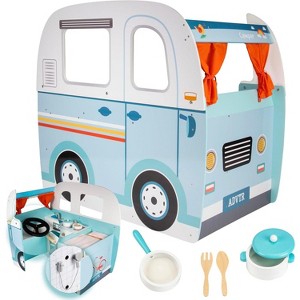 SVAN Wooden Play Camper Van Toy Playset w Steering Wheel, Kitchen w Stove, Oven, Bed, Pillow, Pretend Shower, Curtains - 1 of 4