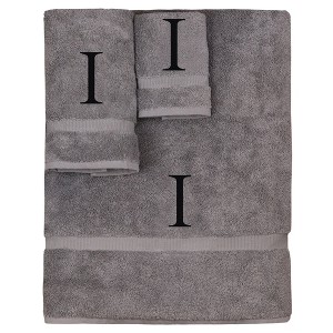 BC BARE COTTON Monogrammed Towel Set, Personalized Gift, Set of 3 - Gray - Black Block - 1 of 4