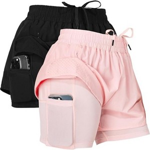 Ultra Performance Gym Shorts Women Pack of 2, Nylon Compression Workout Shorts Women with Liner - 1 of 4