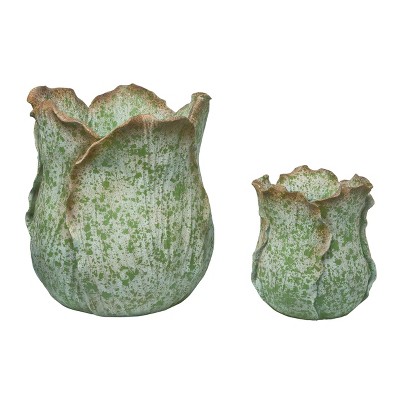 Transpac Resin 18" Spring Tulip Planters with Drainage, Pair