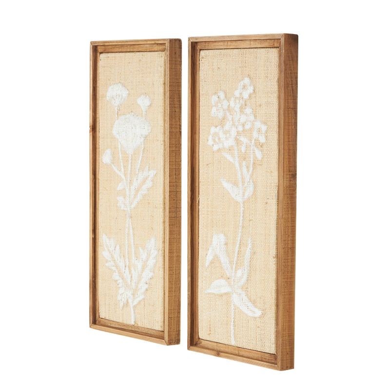 Olivia &#38; May Set of 2 Wood Floral Textured Wall Decors with White Painted Accents Cream, 4 of 6