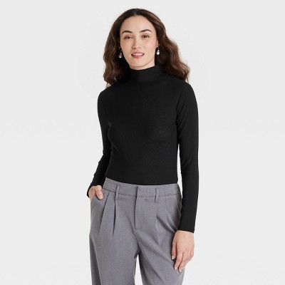 Women's Slim Fit Long Sleeve Mesh Turtleneck Blouse - A New