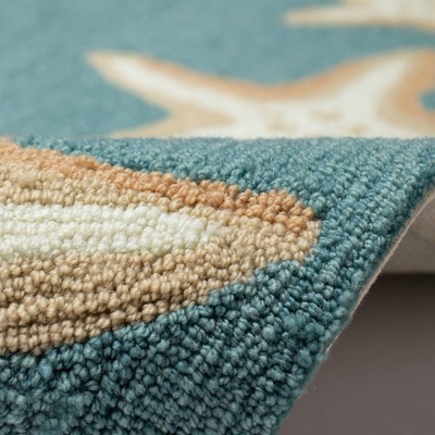 Aqua Starfish Border Hand-Tufted Indoor/Outdoor Rug 42"x66"