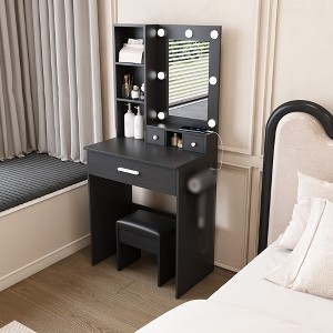 23.6" Small Vanity Desk with 2 USB Ports & Outlets and Adjustable Mirror+3 Drawers+3 Shelves - 1 of 4