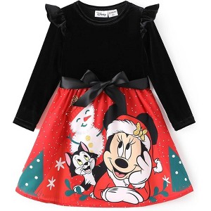 Disney Mickey Mouse & Friends Kids Girls Christmas Ruffle Sleeves A Line Dresses - 1 of 4