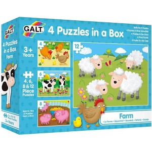 Galt 4 Puzzles in a Box – Farm, 4-Puzzle Set (4/6/8/12 pcs), Ages 3+ - 1 of 2