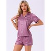 cheibear Women's Silky Satin Button Down Shirt with Shorts Sleepwear Pajama Sets - 2 of 4