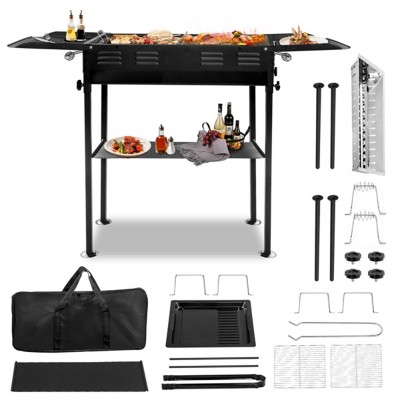 SEVOBAL Grill Cookware Portable Grill, 2-in-1 Pan and Grill Design, Adjustable Height, Foldable for Camping, Backyard BBQs, Black, 26.18"*7.28"*12"