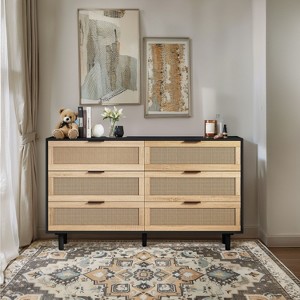 CAVINAS 51.18" 6-Drawer Dresser,Rattan MDF Chest of Drawers with Spacious Storage Space for Bedroom and Entryway,2 Columns,3 Rows - 1 of 4