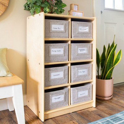 Guidecraft EdQ 8 Cubby Bin Storage Organizer 30": Wooden Cube Shelving, Toy Organizer Bookshelf for School and Home with Bins