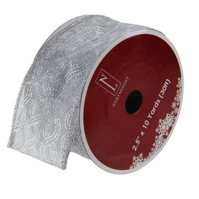 Northlight Silver Shimmering Swirl Christmas Wired Craft Ribbon 2.5" x 10 Yards