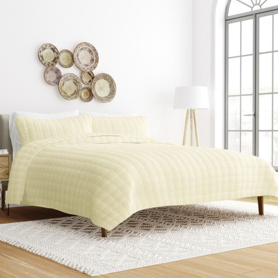 Quilted Coverlet and Shams Set Damask Square Herringbone Pattern - Becky Cameron
