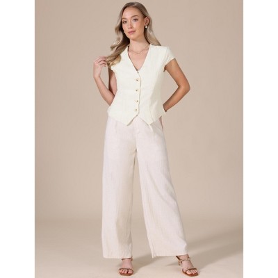 Женские куртки INSPIRE CHIC Women's Summer Button Down V Neck Cap Sleeve Business Casual Dressy Jackets X-Small Beige — фото 4