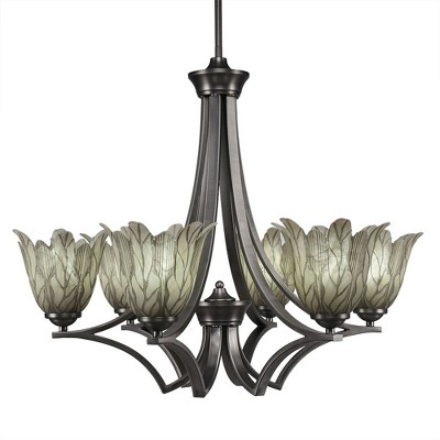 Toltec Lighting Zilo 6 - Light Chandelier in  Graphite with 7" Vanilla Leaf Shade