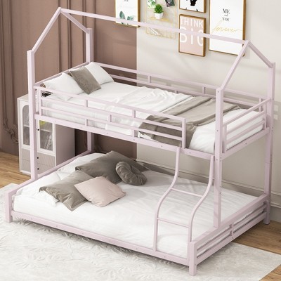 YOOCOZZ Twin Over Full Metal Bunk Bed with House-Shaped Design