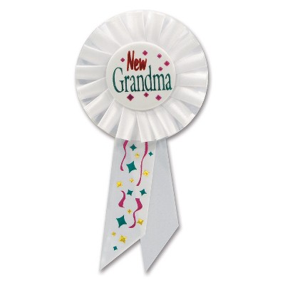 Beistle 3 1/4" x 6 1/2" New Grandma Rosette Ribbon White 6/Pack RS178