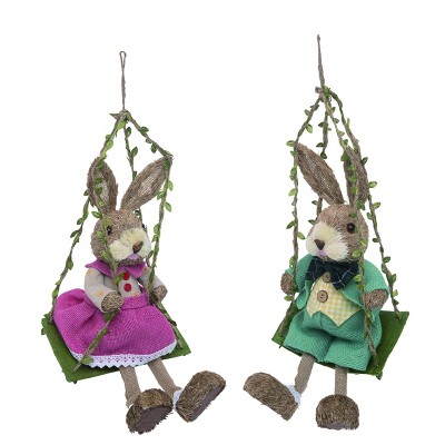 Transpac Sisal Bunny Hanger Set of 2 Easter Home Decorations