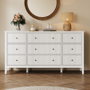 Heynemo Fluted 9 Drawer Dresser, 59" Wide Modern Chest of Drawers with Metal Handle, TV Stand Storage Organizer for Bedroom, Living Room, White - 1 of 4