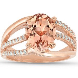 Pompeii3 3 Ct TW Large Oval Peach Morganite & Diamond Ring 10k Rose Gold - 1 of 4