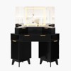 Fluted Vanity Desk, Corner Makeup Vanity with3 Way Mirror and Light, 48" Dressing Table with Glass Top, 3 Drawers, 2 Cabinets - 2 of 4