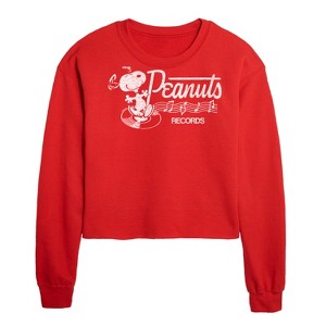 - Peanuts - Records Dancing Snoopy Cropped Long Sleeve Crew Neck Sweatshirt - 1 of 4